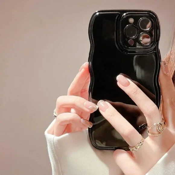 Fabspark iPhone 16 Phone Case BLACK Soft Silicone Simple Wave Design Wavy Cover - Picture 2 of 6